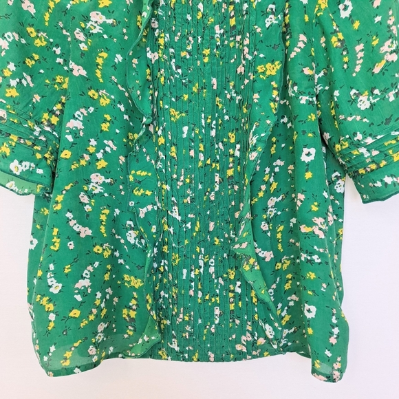 Lucky Brand Green Floral Print Cropped Ruffle Front Top szM - Picture 4 of 12